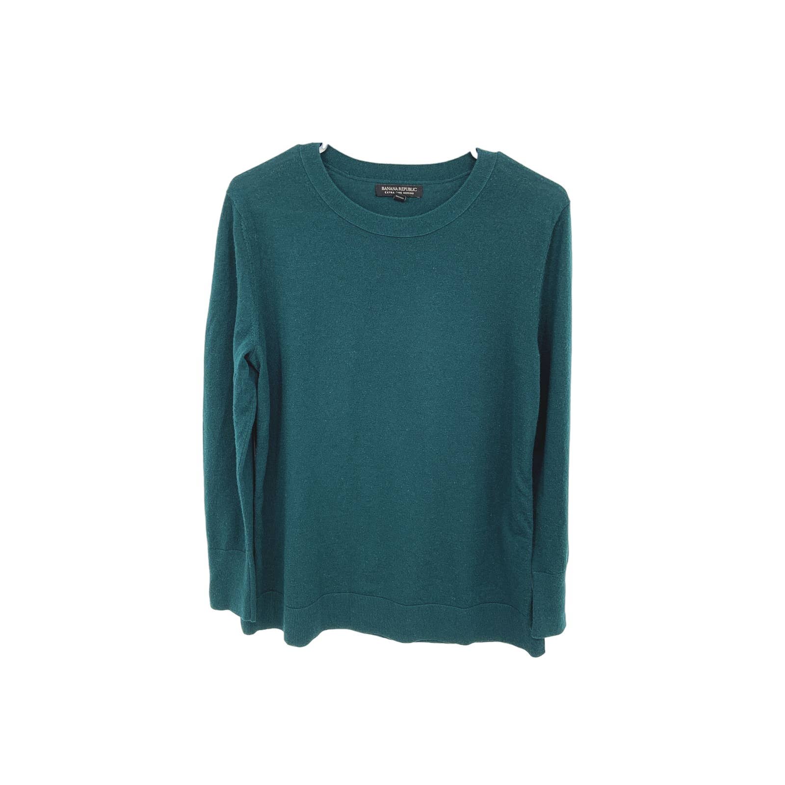 Banana Republic Extra Fine Merino Wool Yarn Hunter Green Crewneck Sweater Size M